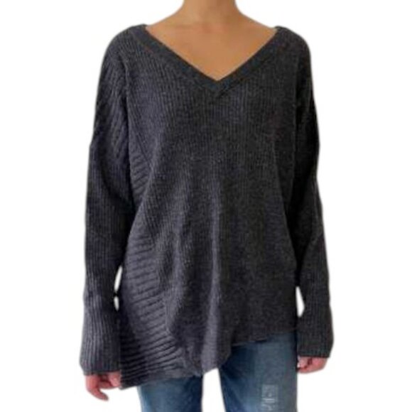 All Saints dark grey asymmetrical V neck oversized sweater size XS - Picture 1 of 5